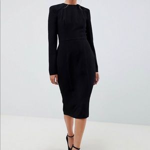 ASOS DESIGN shoulder pad midi dress with seams